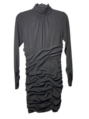 Cinq a Sept 5a7 Women's 8 Ruched Black Dress Open Back Long Sleeve LBD Mock Sexy
